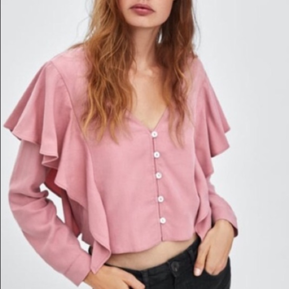 Zara Pink Ruffle Top - Picture 3 of 4